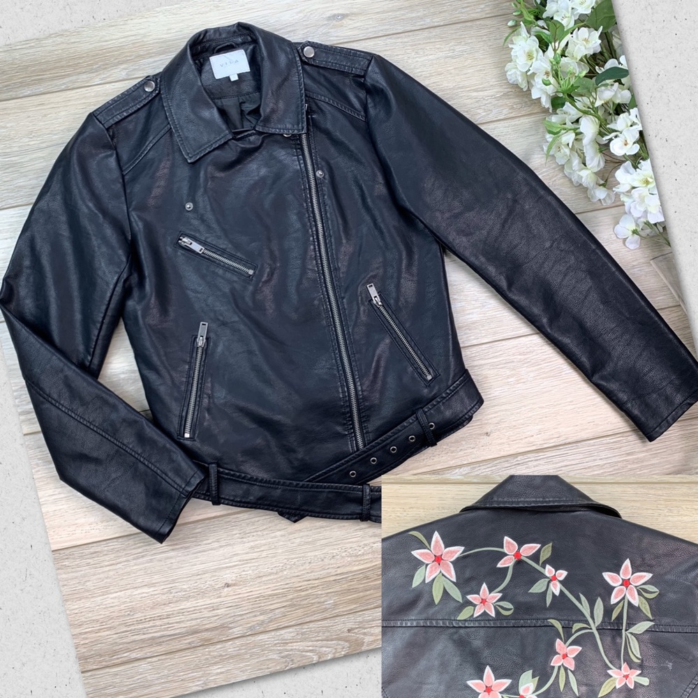 Vila Embroidered Leather‎ Jacket